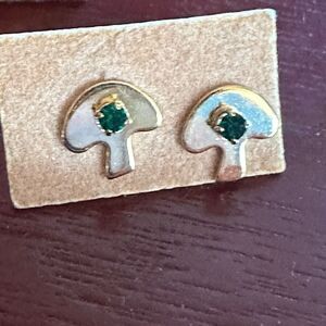 Gold and Green Little Mushroom Earrings